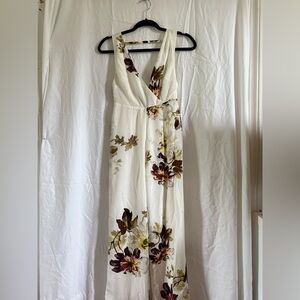 Floral V-Neck Maxi Romper - Cream and Brown